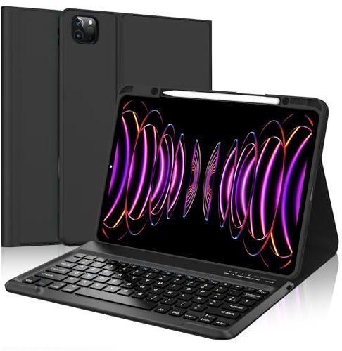 SENGBIRCH Coque Clavier pour iPad Pro 12.9 (6e/5e/4e/3e) Gen, AZERTY Français Clavier Détachable sans Fil Bluetooth, Étui iPad Air 13 (M3 2025/M2 2024) avec Fente pour Stylo, Noir