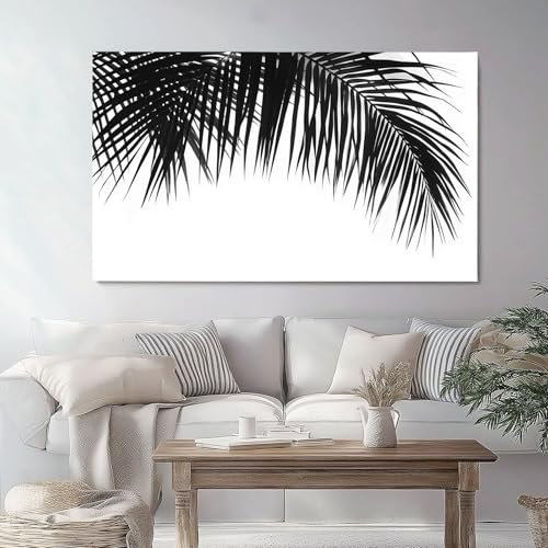 Impression sur toile Palmiers Modernes, Noir Blanc Tableau mural moderne pour salon et chambre à coucher, Sans cadre, 120 x 40 cm