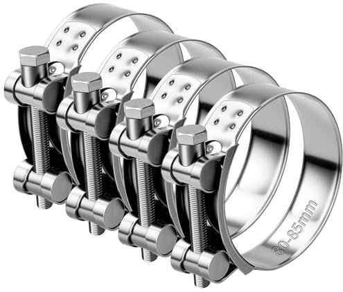 TXXATX T Bolt Hose Clamp 80-85 mm Exhaust Clamp 4 Pieces Hose Clip 304 Stainless Pipe Clamps Adjustable Bolt Band Width 24 mm for Water Pipe Gas Pipe Automotive Tube Attachment