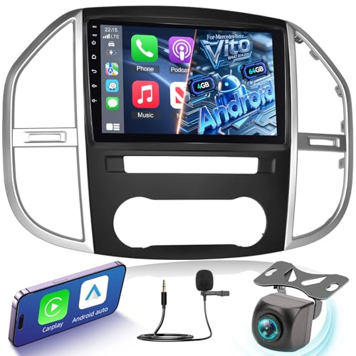 [4G+64G] Android Autoradio für Mercedes Benz Vito W447 2014-2020 mit Wireless Carplay & Android Auto, 9-Zoll IPS Touchscreen mit GPS, WiFi, 32EQ, Bluetooth 5.0, FM/RDS Radio