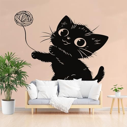 Gaqinhh Chat Mignon Papier Peint Panoramique 350 x 256 cm (L x H), Noir Panoramique Décoration Murale Pour Salon, Salon, Mur TV Artistique, Restaurant Décoration Murale
