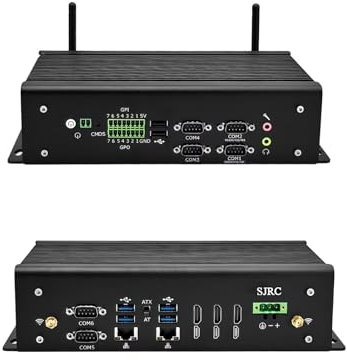 SJRC Fanless Mini PC Industrial 9th Gen i7-9750H, 2X i226V 2.5GbE Embedded PC, DDR4 8GB RAM 128GB SSD, 3HD 4K Triple Display, 6 x DB9 RS232 COM, 1 x mSATA SSD Slot, 1 x Mini-PCIE WiFi Slot