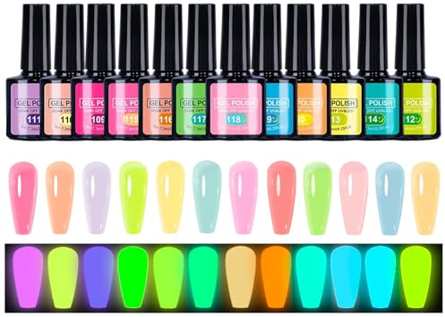 Nagellack, leuchtet im Dunkeln | Dekoratives Gel für Nagellack – 12 Stück, tragbare Farben für Frauen, Hochzeit, Reisen, Partys, Fotoshootings, Festivals