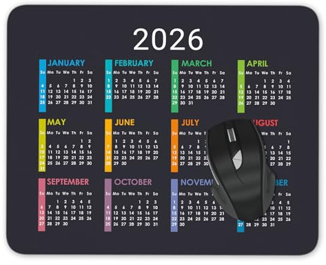 Calendar Mouse pad Computer Mouse Mat with Non-Slip Rubber Base (2026 Black Background Year Calendar)