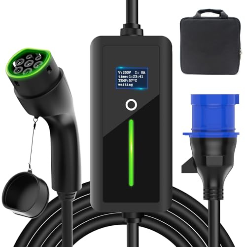 BlueAmp Chargeur mobile de voiture électrique de type 2, 7 kW, câble de charge portable avec prise CEE pour véhicule électrique, étanche IP67, câble de charge de type 2 de 7,5 m avec 32 A, IEC 62196-2