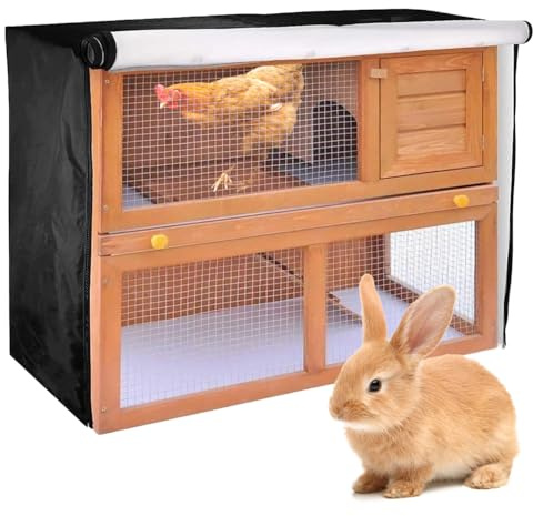 Abdeckung für Kaninchenstall, wasserdichte Winterschutz für Hasenstall, 210D-Oxford Doppelschicht Kaninchenkäfig Abdeckung für Katzen, Hamster, Kaninchen, 122x50x105cm