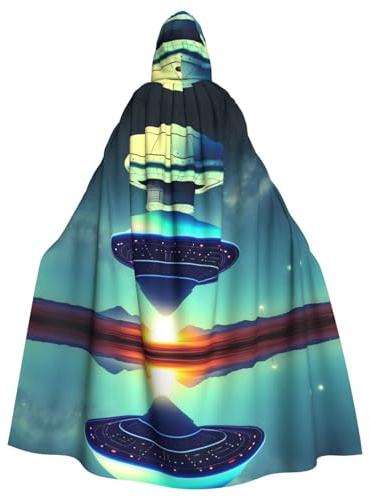 peiyeety Capa con capucha para adultos de Halloween con estampados de aterrizaje de platillo volador para fiestas de disfraces y eventos temáticos
