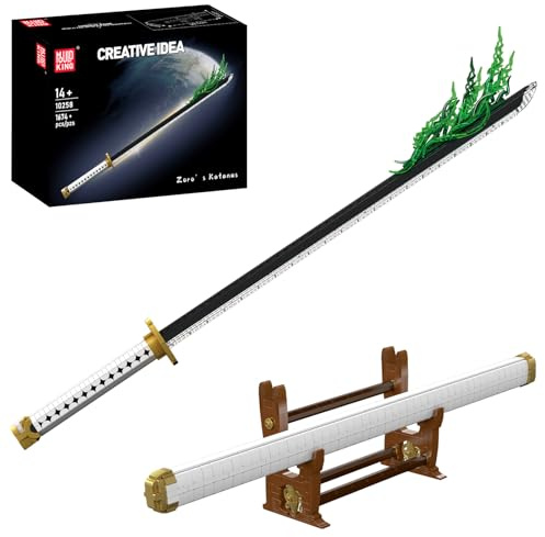 Mould King 10258 Technik Samurai-Dämonenschwert Klemmbausteine Bausatz mit Licht und Ständer, 1674+ Teile Kreatives Cosplay Spielzeug, Technologie Halloween Laserschwerter Bauset