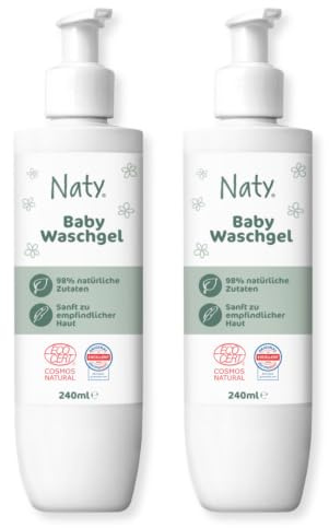 Naty Baby Waschgel 240ml – Waschlotion natürlichen Ursprungs, keine Tränen, ohne Duftstoffe, ohne Sulfate (SLS/SLES), dermatologisch getestet, vegan, zertifizierte Naturkostmetik (COSMOS Natural)