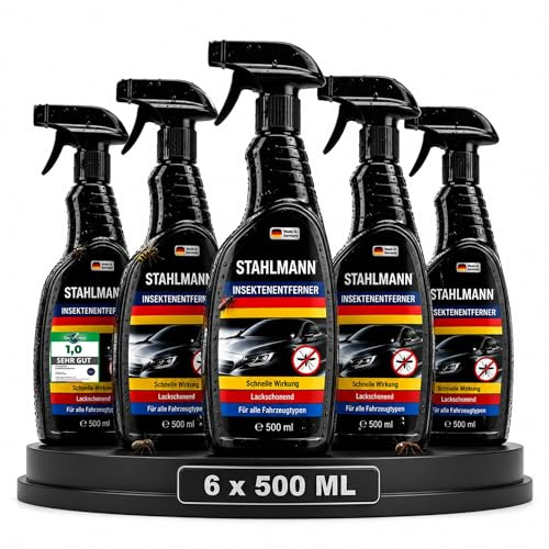 STAHLMANN® Insektenentferner Auto [500 ml] – kraftvoller Reiniger gegen Insektenreste – schonend für Lack, Glas & Kunststoff – Auto Insektenlöser Set (6x 500 ml)