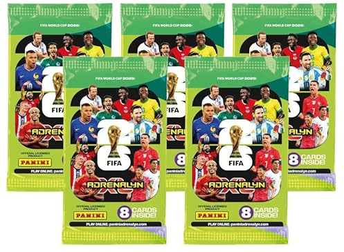 5 Booster Packs mit je 8 Adrenalyn XL World Cup 2026 Cards (40 Trading-Cards) Sammelkarten zur Fußball Weltmeisterschaft WM 26