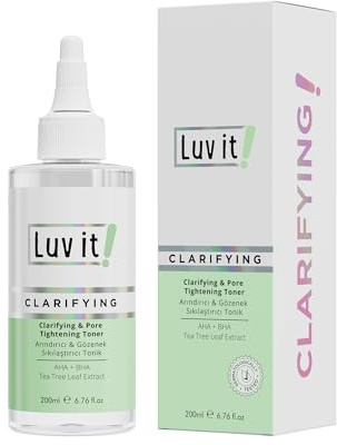 Luv it! Klärender & Porenverfeinernder Toner mit AHA + BHA, 200ml – Gesichtstonikum gegen Mitesser & Pickel, Porenverfeinerer mit Teebaumextrakt für Ölige & Unreine Haut