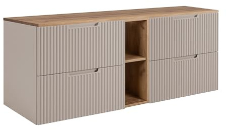 3E 3xE living.com Badezimmerschrank, Kaschmir/Craft-Eiche, 140 (2 x 60 + 20) x 58,6 x 46 cm