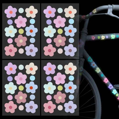 HJZHII 70 Stück Blumen Reflektoren Aufkleber Set, Blumen Fahrrad Aufkleber | Wetterfeste Reflektierende Fahrrad Sticker für Helm, Roller, Kinderwagen Gepäck Fahrrads Dekoration für Mehr Sichtbarkeit
