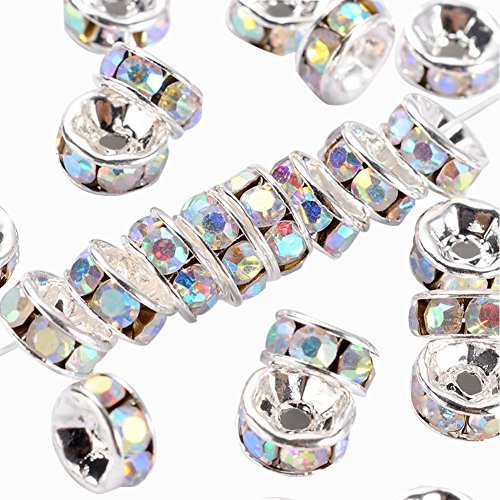 nbeads 100 Stück 6 mm Messing Strass Rondelle Spacer Perlen, Silber Flache Runde Kristall Lose Rondelle Spacer Perlen Glänzende Charms Perlen Für Schmuckherstellung