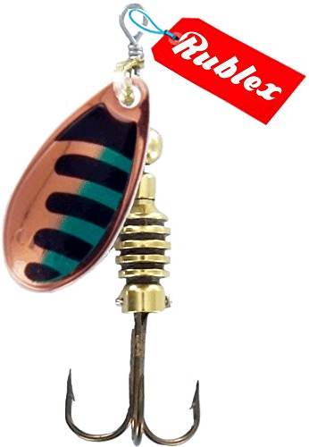 Rublex - Pack de 5 Cucharillas de Pesca Celta-2 CNV | Cebo Artificial de Pesca con Sistema Quita-Vueltas y Anzuelo Fácilmente Intercambiable, Color Cobre Negro Verde, 3'5gr