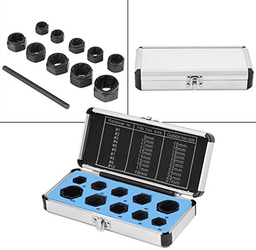 Nut Stud Extractor, Damaged Nut Bolt Remover Stud Extractor 9mm 10mm 11mm 12mm 13mm 14mm 15mm 16mm 17mm 19mm 10pcs/Set for Rusted Rounded Seized Bolt