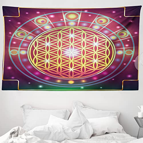 ABAKUHAUS Heilige Geometrie Wandteppich und Tagesdecke, Form Motiv aus Weiches Mikrofaser Stoff Waschbar ohne Verblassen Digitaldruck, 230 x 140 cm, Dunkellila Gelb