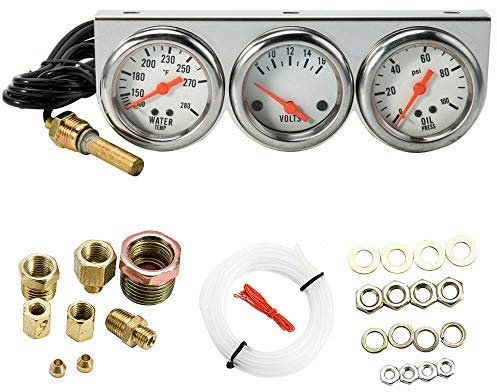 MASO 2'' Inch 52mm Oil Temp Oil Pressure Volts Triple Gauge 3in1 Kit White