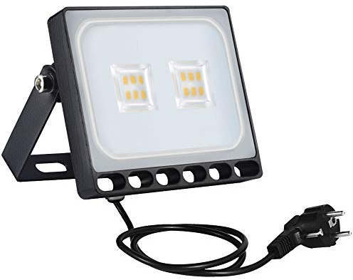 Bellanny 10W LED Strahler Außen, 800LM Superhell LED Fluter mit Stecker, 3000K Warmweiß LED Scheinwerfer, IP65 Wasserfest Außenstrahler, Flutlicht LED Aussen für Garten Innenhöfe Auffahrt Garage Flur