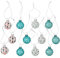 12 STK Glas Weihnachtskugeln blau türkis Weiss Punkte Herzen Streifen Christbaumschmuck Weihnachtsschmuck Anhänger Weihnachtsdeko Christbaum Kugeln Glaskugeln Dots gepunktet