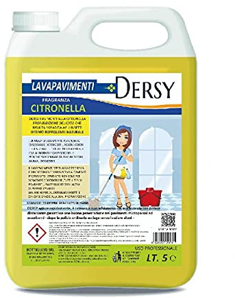 ELETTROCHIMICA DEL SELE Dersy Lavapavimenti Detergente Super Profumato alla Citronella lt 5 Professionale Repellente, allontana Mosche e zanzare
