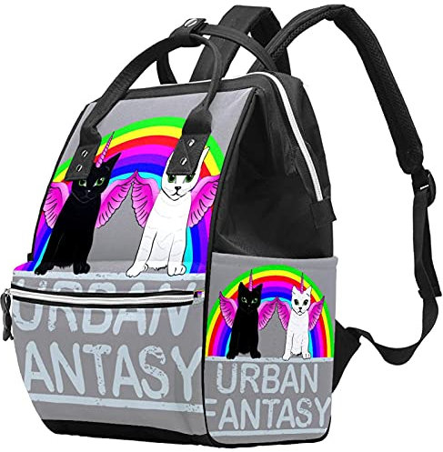 Urban Fantasy Einhorn Katzen Wickeltasche Mumienrucksack Große Kapazität Babytasche Multifunktions-Reiserucksack Windeltaschen Stilltasche für Babypflege, mehrfarbig