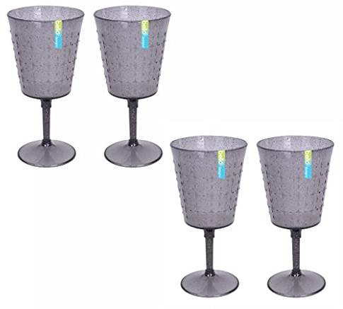 RSW Bello Grey Glitter 400ml Reusable Plastic Party Wine Glass Goblet (Set of 4)