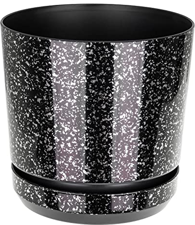 KORAD Black with Silver Flecks Indoor Plant Pots, 6 sizes, 25 colours – Medium Plant Pot Planter with Drainage Holes and Matching Saucer for All Houseplants – Modern Round Flower Pot (16 cm)