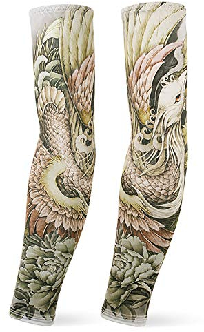 DETUCK Tattoo Ärmel Ärmlinge Arm Ärmel, Armwärmer Sleeves UV Sonnenschutz Armstulpen, Arm Sleeves Kühlung UPF 50+, Kompressions Tattoo Cover Armstulpen (ein Paar) (Phönix, F)
