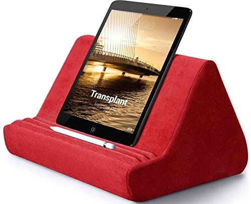 Support de tablette doux avec poche pour tablette, 3 angles de vue réglables, support pour lit, canapé, compatible avec iPad, tablettes, liseuses, smartphones, livres, magazines (vin rouge)…