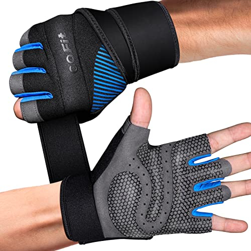 COFIT Fitness Handschuhe für Damen und Herren, Atmungsaktive Trainingshandschuhe rutschfeste Gewichtheben Handschuhe mit Handgelenk Unterstützung für Gym Übung, Krafttraining, Bodybuilding - Blau XL