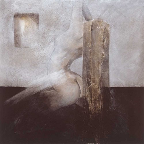 Bild auf gerollter Leinwand, Motiv Dancing Emanuel Beate, quadratisch, Kunstdruck, graue Frau, nackter Stein, 61 x 61 cm