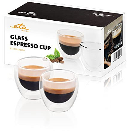 ETA Doppelwandige Espresso Gläser, 80ml, 2 Stück, heiße & kalte Getränke, Kaffeegläser, Ristretto, aus Borosilikatglas