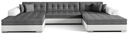 Wohnlandschaft U Form mit Schlaffunktion Ecksofa mit Bettkasten Couch Schlafsofa Eckcouch mit Bettfunktion Big Sofa XXL Couchlandschaft 355x164x80 cm VITI - Dunkelgrau + Weiß (Sawana 05 + Soft 17)