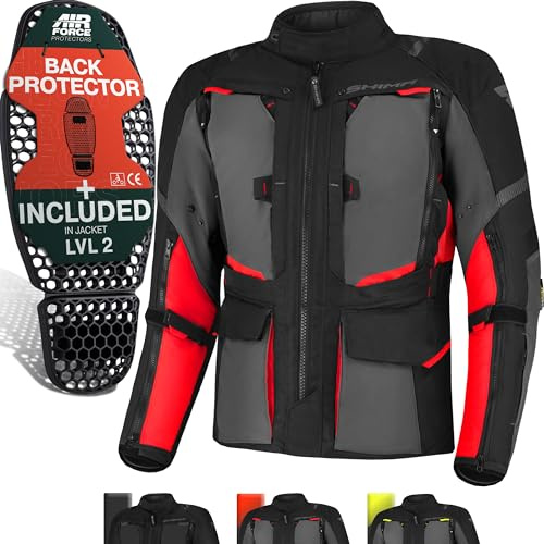 SHIMA HERO 2.0 Motorradjacke Herren - Ganzjährig Motorcycle Touren Cordura Textiljacke mit Wasserdichter Membran Heizung Schicht Schulter Ellbogen und Rückenprotektoren (Rot, L)