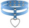 Flongo Tattoo Choker Leder Halsband Lederhalsband Damen Halskette mit Herz Nieten Anhänger Kette Blau Silber Gothic Punk Rock