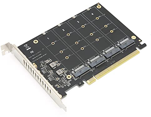 M.2 NVMe SSD zu PCIE X16 Adapterkarte, 4 Port M Key M.2 SSD Erweiterungskarte, 32 Gbit/s PCIE 3.0/4.0 zu NVME Adapter, PCI-E HFull Speed Array Card mit LED-Anzeigen(4-Schacht)
