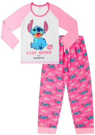 Disney Mädchen Lilo and Stitch Stay Weird Schlafanzug Pink Weiß