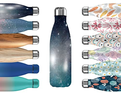 Mi Ko Mi Ka Botella de Agua Térmica de Acero Inoxidable Reutilizable | Sin BPA | Mantiene 24H Frio / 12H Calor | Hermética - Doble Pared a Prueba de Fugas (Cielo Estrellado, 500ml)