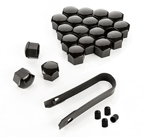 LST 20x Felgen Radschraube Abdeckkappen Sechskant Kappen Set 17 mm schwarz Glanz