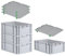 PROREGAL SuperSparSet 4x Eurobox NextGen Grip mit Auflagedeckel & 4 grünen Schiebeschnappverschlüssen, HxBxT 22x40x60cm, 44 L, Grau, Griffe geschlossen, Eurobehälter, Transportbox