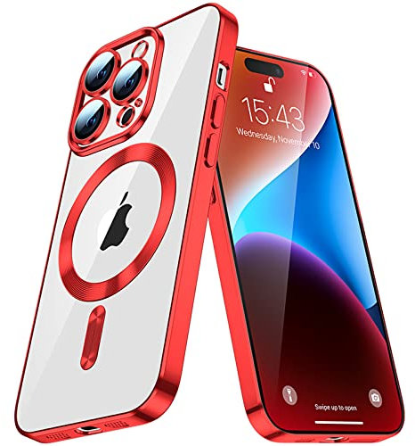 IMEIKONST Crystal Clear Case for iPhone 12 Pro Max, Never Yellow Military Grade Protection Shockproof Protective Phone Case with MagSafe Slim Bulid in Camera Cover for iPhone 12 Pro Max. Red YIX
