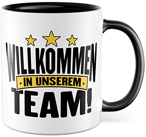 Willkommen Tasse Geschenk Kollegen Geschenkidee Willkommensgeschenk Kaffeetasse Büro neue Kollegen Geschenkidee Willkommen im Team Kaffee-Becher Zuwachs Mitarbeiter (Weiß/Schwarz)