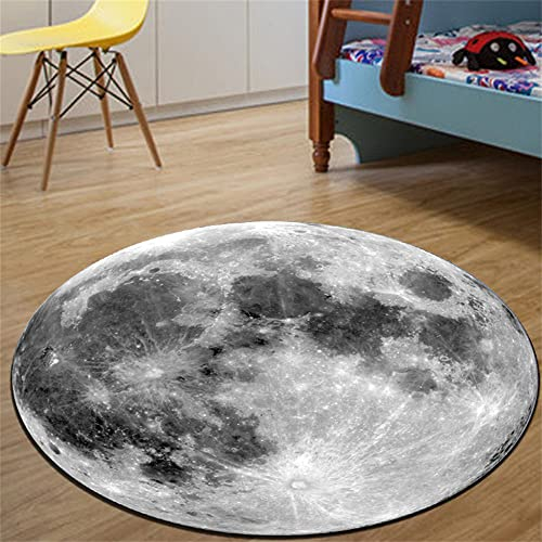 Highdi Teppich Rund Modern rutschfest Waschbar Schlafzimmer Teppiche, Innenbereich Planet Drucken Runder Teppich fürs Wohnzimmer Flur, Kinderzimmer, Büro (120cm,Mond)