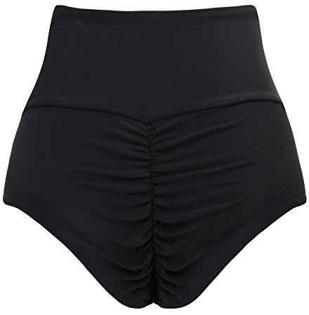 Women Vintage Retro Brazilian Ruched Butt High Waisted Bathing Bikini Bottoms