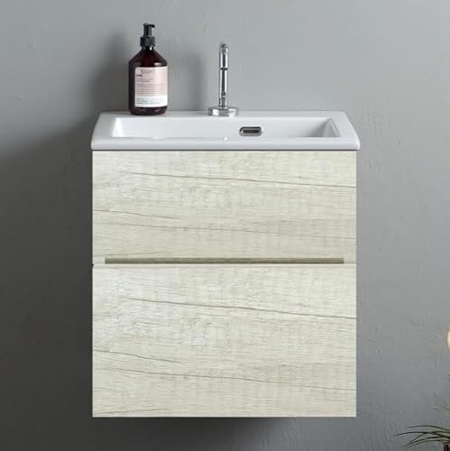 IMPERIAL BAGNO - Mobile Lavatoio Sospeso Di Design Con Lavandino Senza Strizzatoio Olmo Bianco