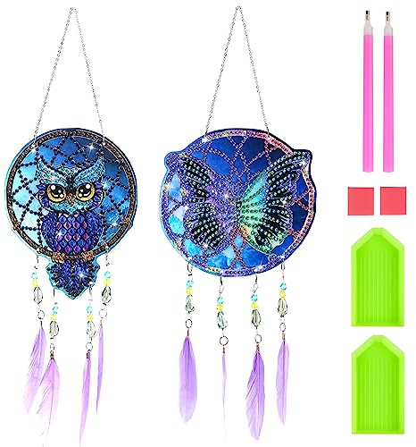 Vegena 5D Diamond Painting Set Windspiele 2 Stück - Diamant Painting BilderTraumfänger Bastelset, Diamond Painting Traumfänger, DIY Diamant Malerei für Kinder Erwachsene Garten Haus Wand Dekor