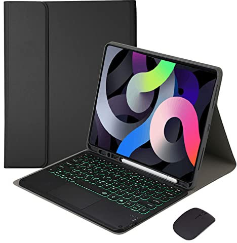 VLEAQC Keyboard Case and Mouse for iPad Pro 12.9-inch 5th/4th/3rd Generation 2020/2021/2018, Bluetooth Touchpad Keyboard, 7 Color Backlit, Lightweight Protective Case with Pencil Holder,Black