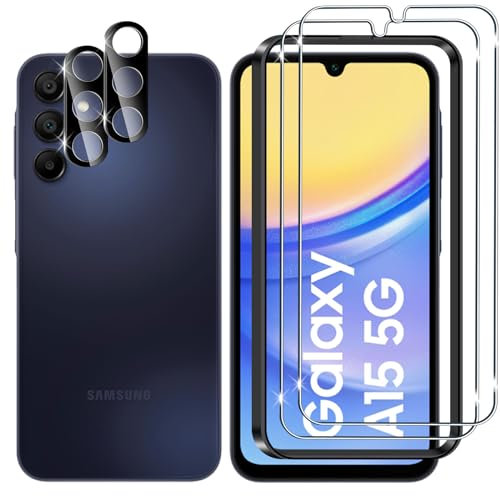 Lutree pour Samsung Galaxy A15 4G&5G Verre Trempé, 2+2 Pièces Protection écran+ Caméra Arrière Protecteur Film (Noire), 9H Dureté HD Anti-Rayures Sans Bulles Vitre Trempé Protecteurs d'écran